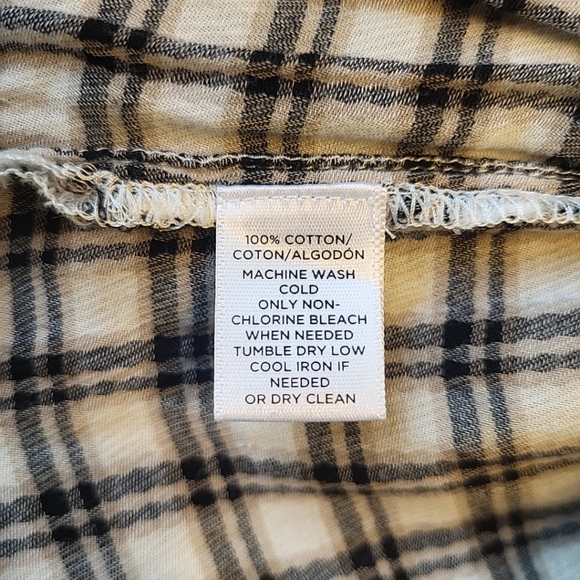 LOFT Women's Small Black Tan Plaid Ruffled Shoulder 100% Cotton Casual Top Shirt - Picture 9 of 12